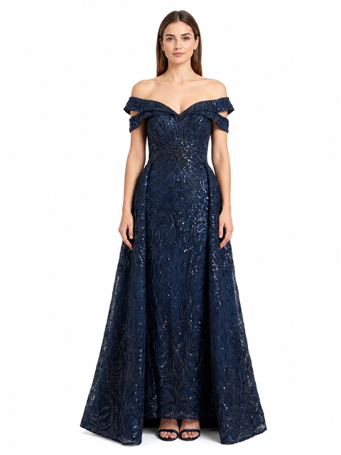Off Shoulder Mermaid Lace Gown with Overskirt