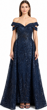 LARA New York Off Shoulder Mermaid Lace Gown with Overskirt