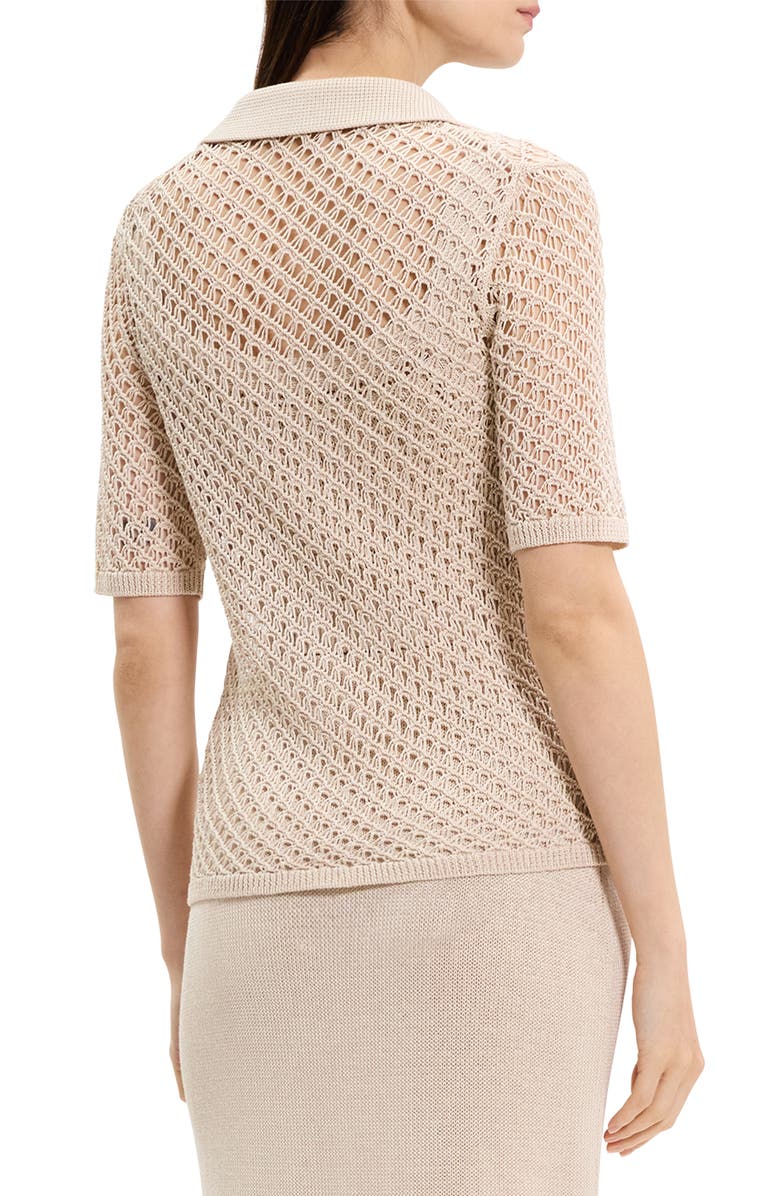 Theory Openwork Knit Camp Shirt, Alternate, color, Almond