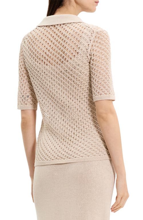 Theory Open Knit Camp Collar Top In Neutral