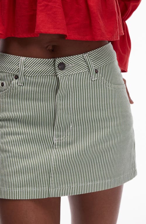 Topshop Stripe Denim Miniskirt In Mid Green