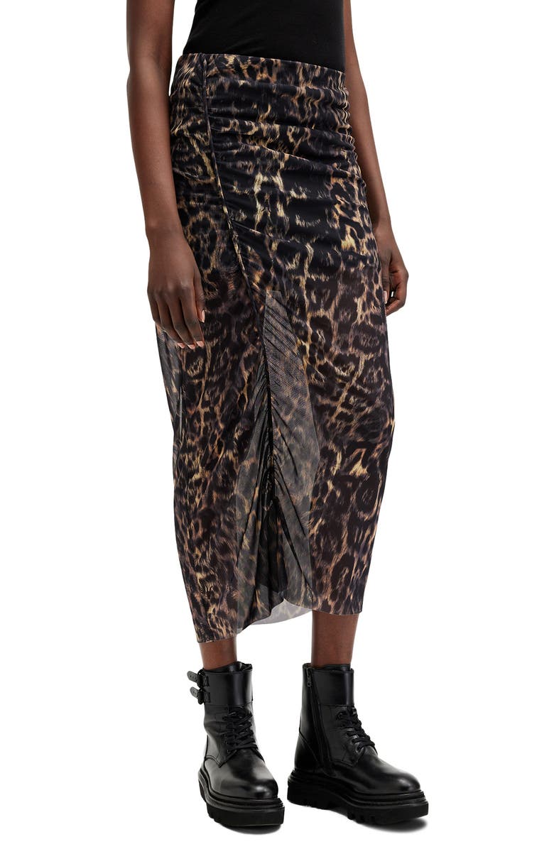 AllSaints Nora Floral Print Mesh Skirt, Main, color,
