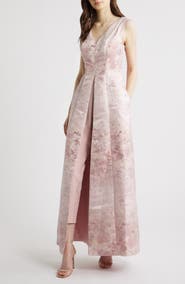 Kay Unger Clark Floral Jacquard Walk Through Jumpsuit
