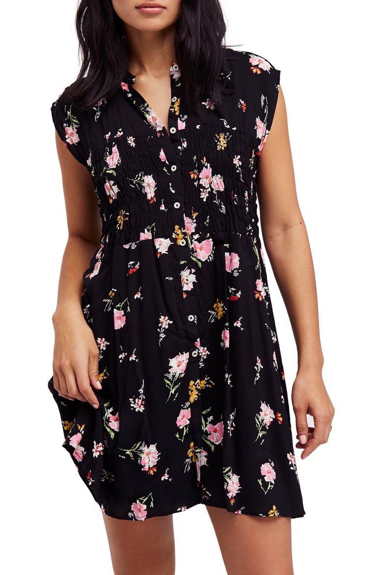 Greatest Day Smocked Minidress, Alternate, color, BLACK