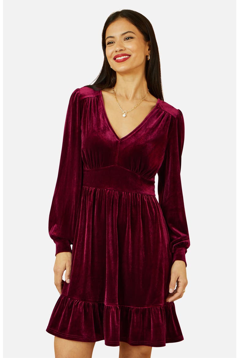 Velvet Long Sleeve Skater Dress, Alternate, color, Burgundy