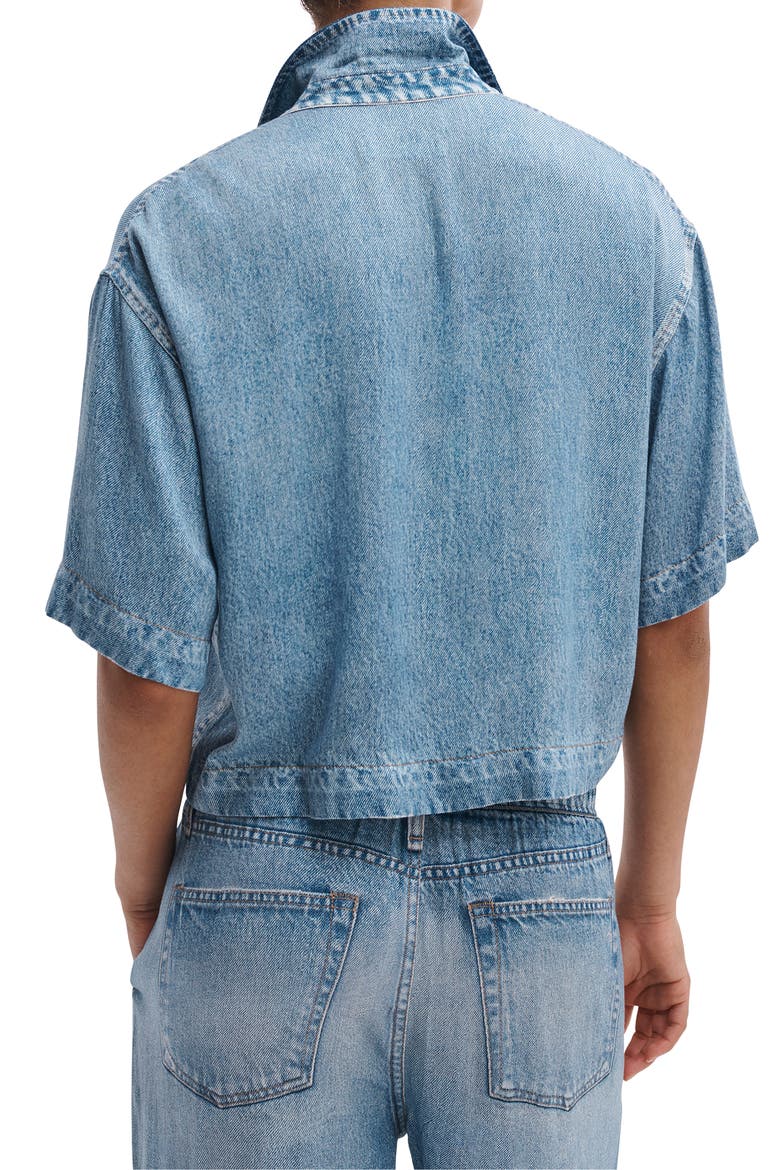 rb Miramar Slink Lounge Abby Trompe L'Oeil Faux Denim Crop Button-Up Shirt, Alternate, color, MURAY