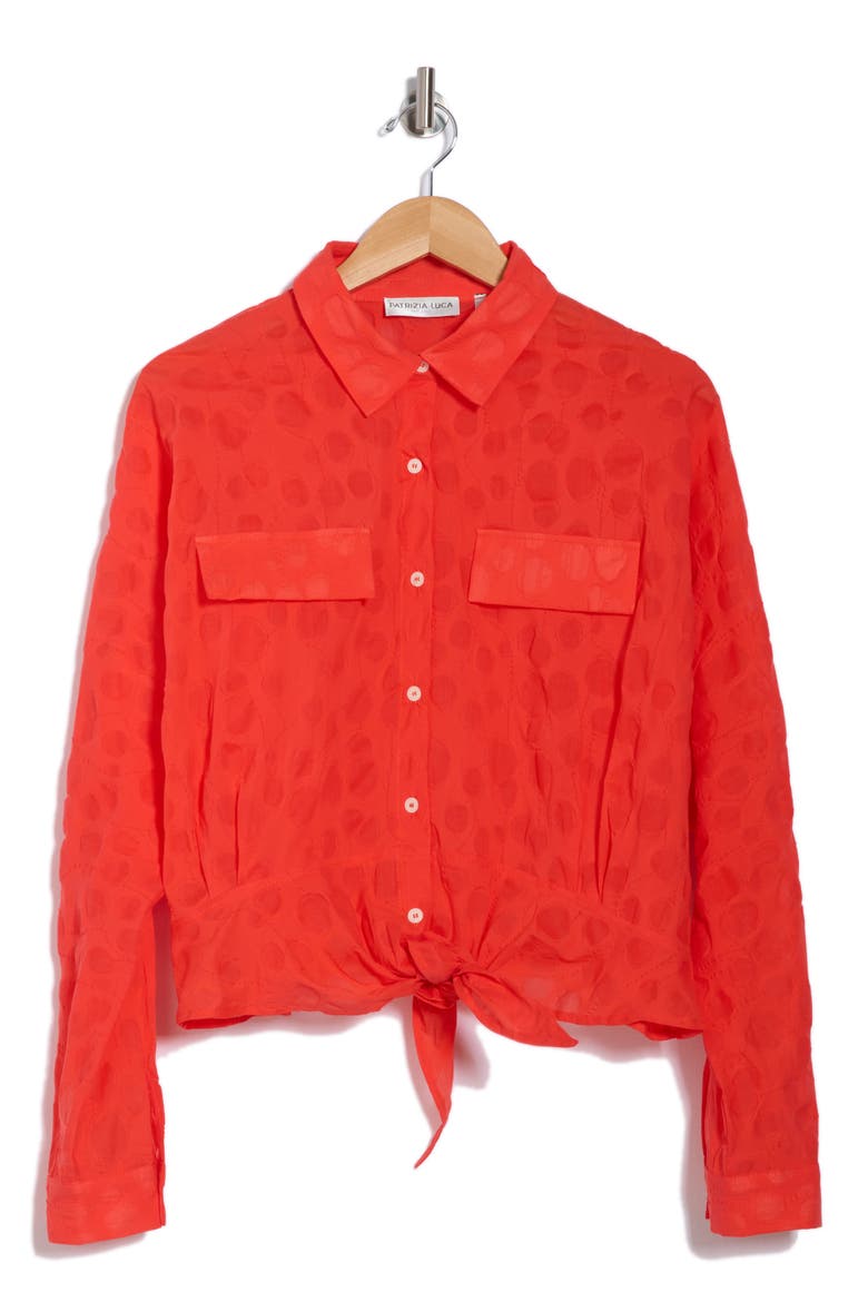Tie Hem Button Front Shirt, Alternate, color, CORAL