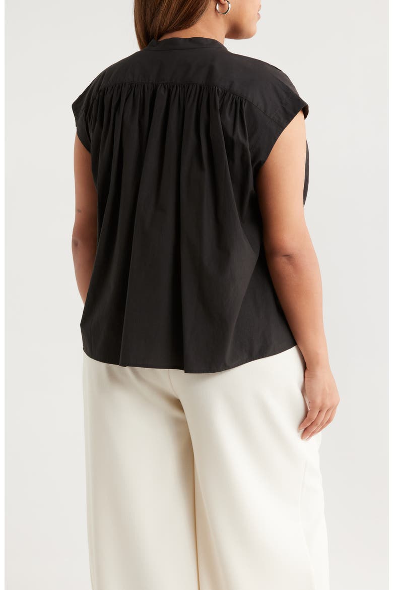 Shirred Cap Sleeve Top, Alternate, color, BLACK