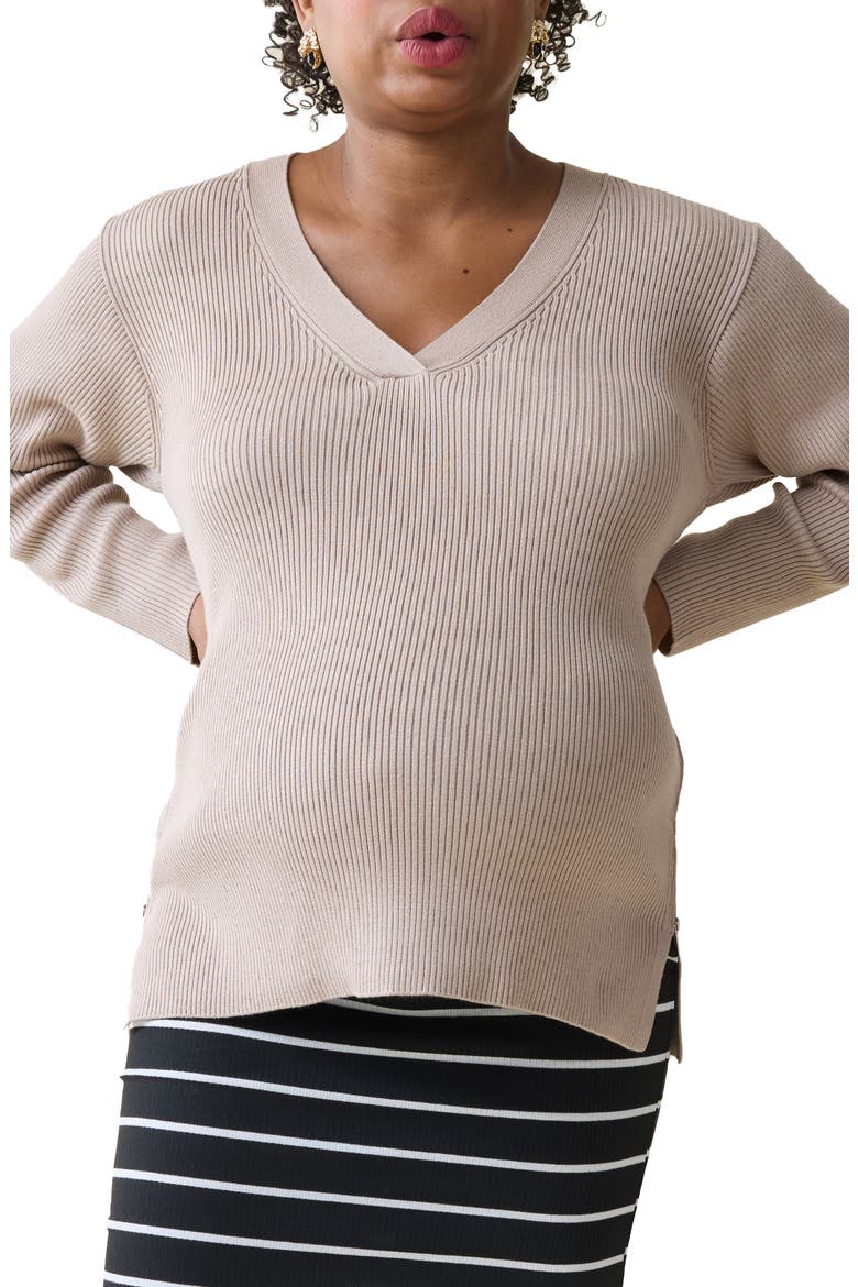 Side Zip Rib Maternity/Nursing Sweater, Main, color, BEIGE