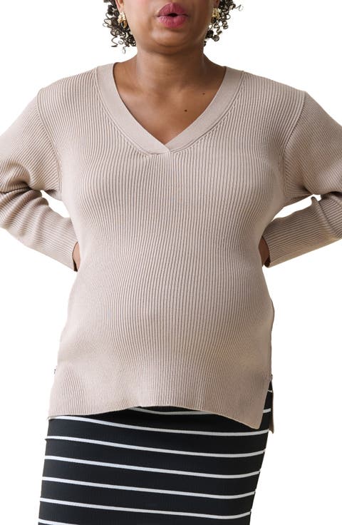 Side Zip Rib Maternity/Nursing Sweater