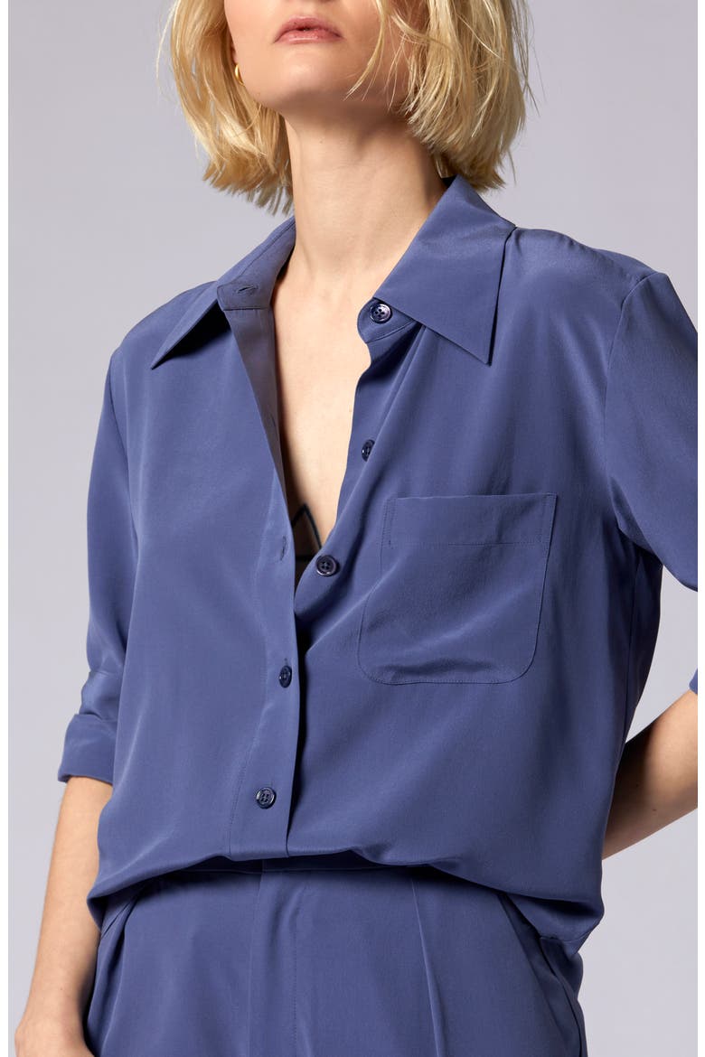 Quinne Silk Button-Up Shirt, Alternate, color, BLUE INDIGO