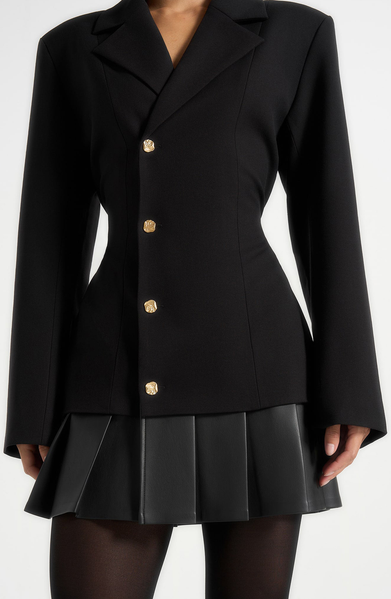 Manière De Voir Nicole Tailored Cinch Blazer Dress with Pleats, Alternate, color, Black