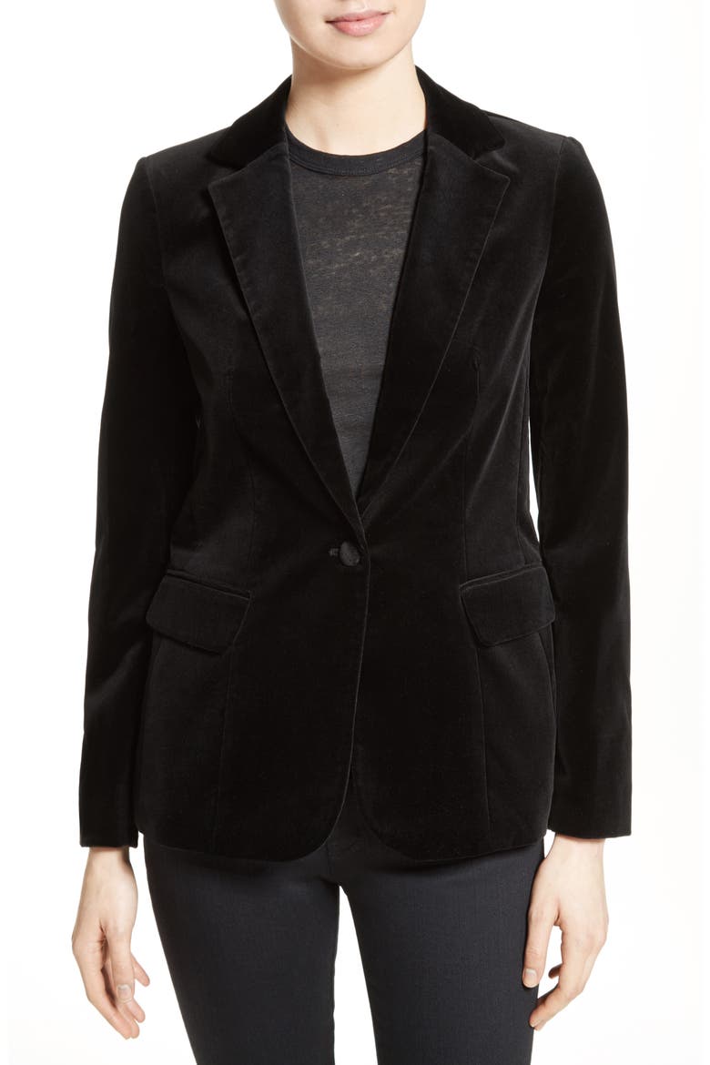 Stretch Velvet Blazer, Main, color, BLACK