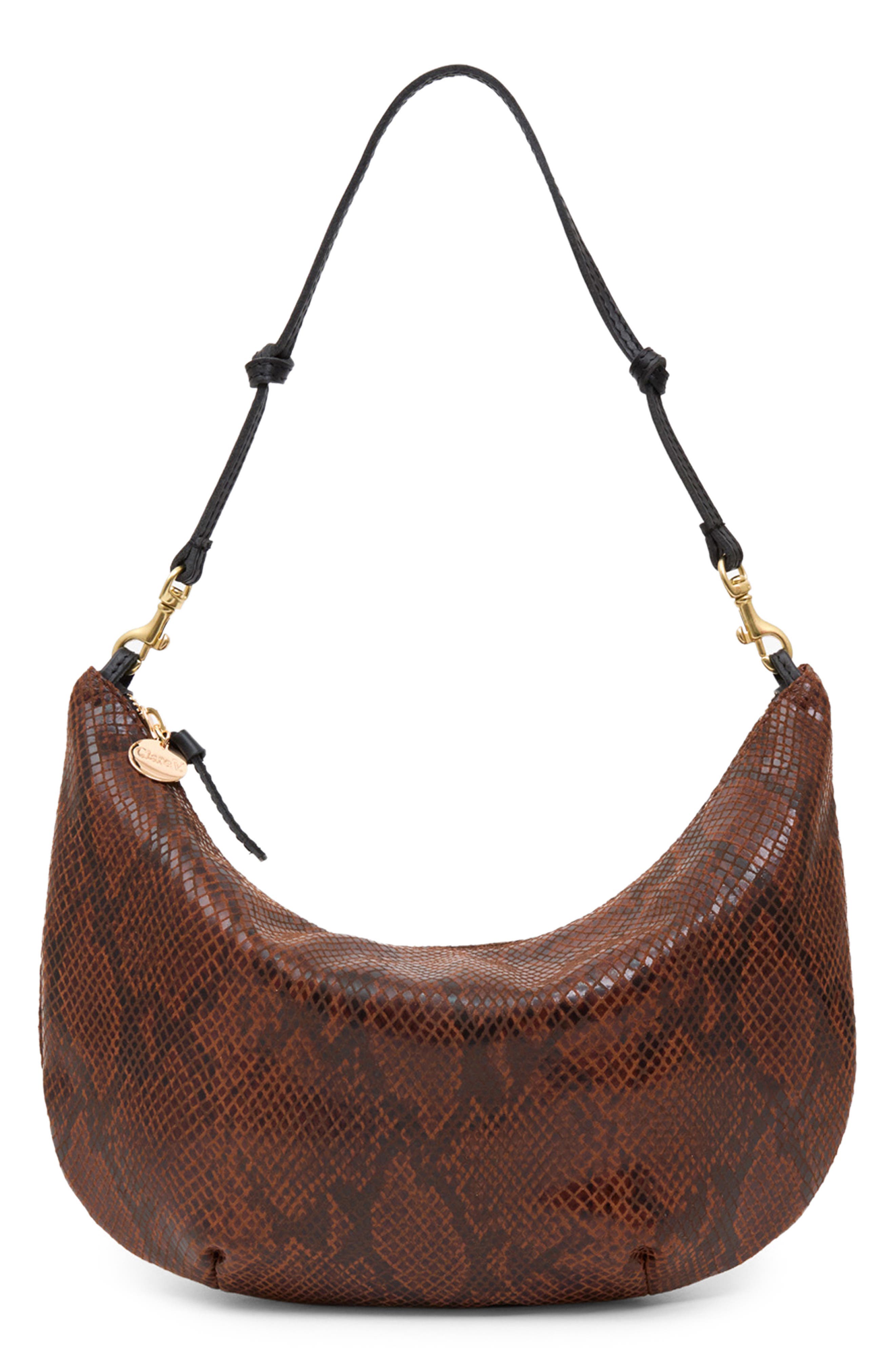Pierre Snake Embossed Leather Shoulder Bag, Main, color, AUBURN