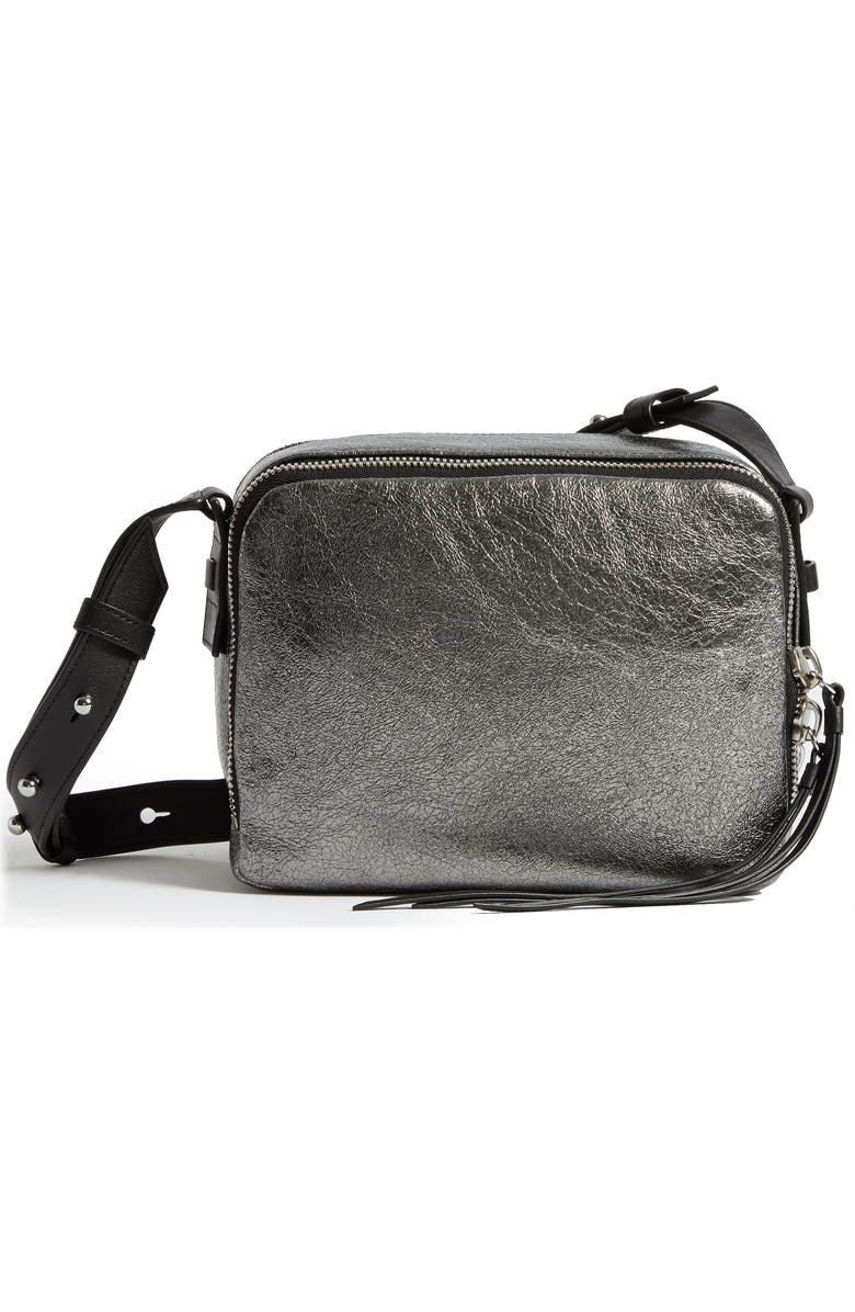 AllSaints Miki Metallic Leather Crossbody Camera Bag, Main, color,