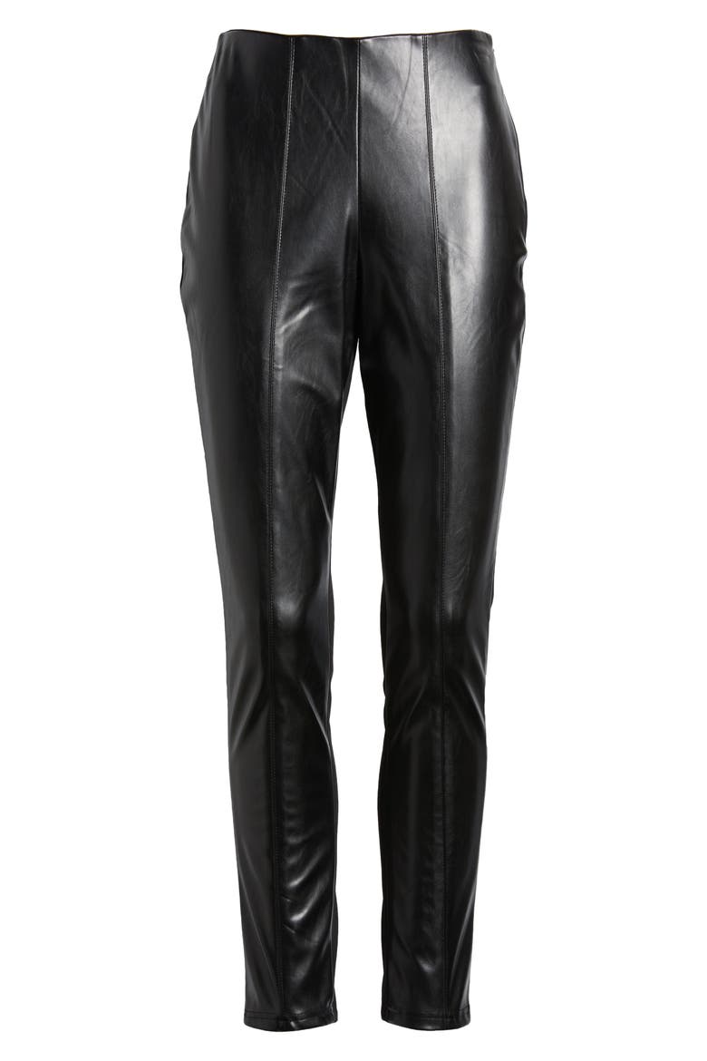 Faux Leather Ponte Pants, Alternate, color, BLACK
