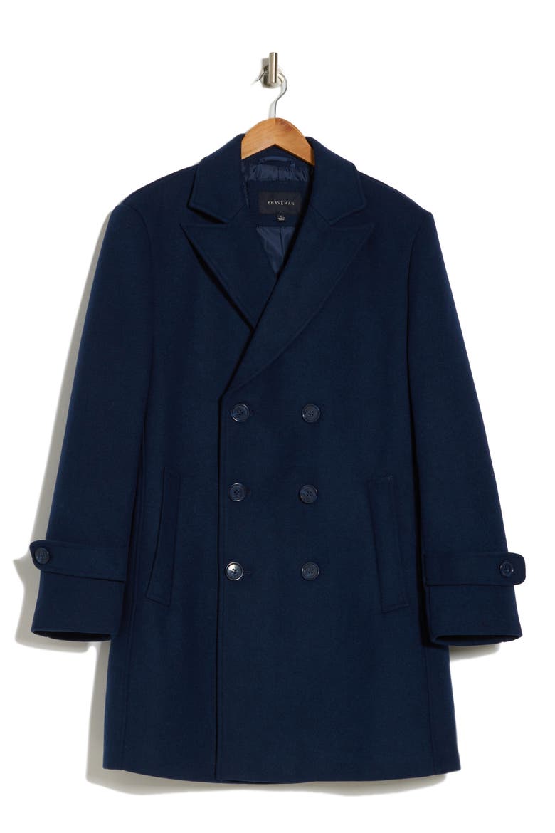 Double Breasted Wool Blend Pea Coat, Alternate, color, INDIGO