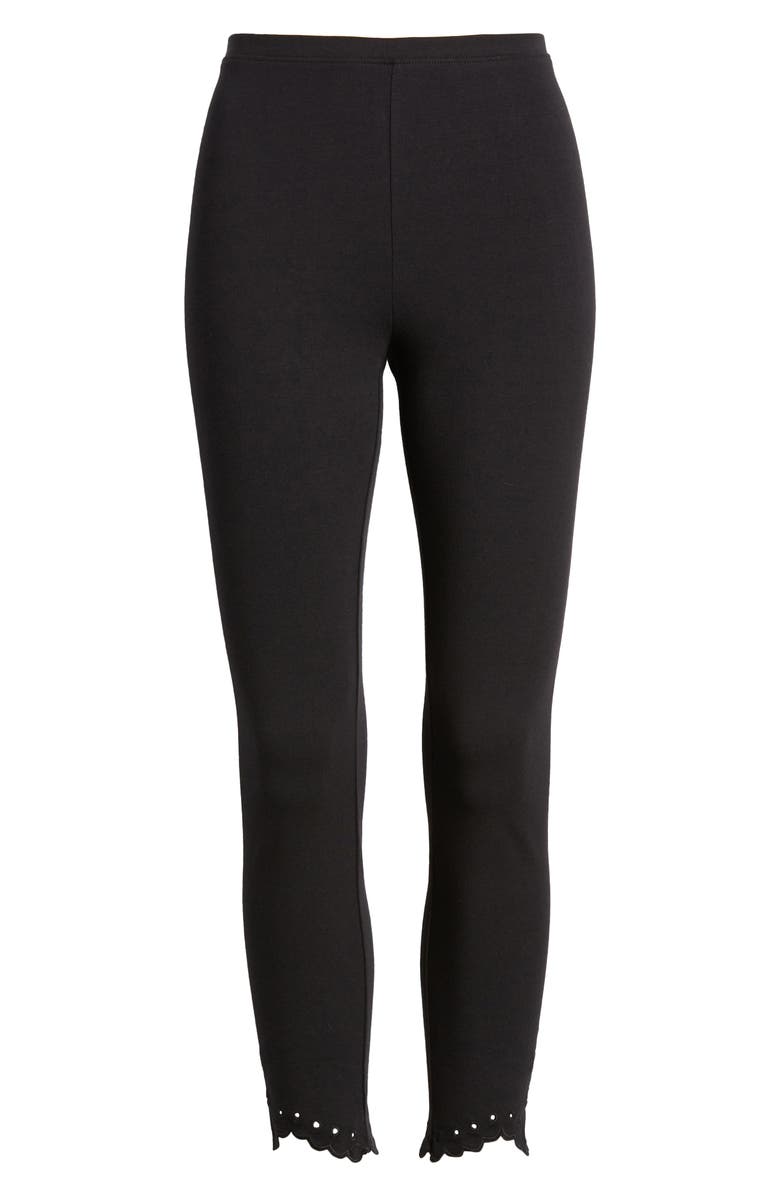 Hue Embroidered Hem Cotton Blend Leggings, Alternate, color,