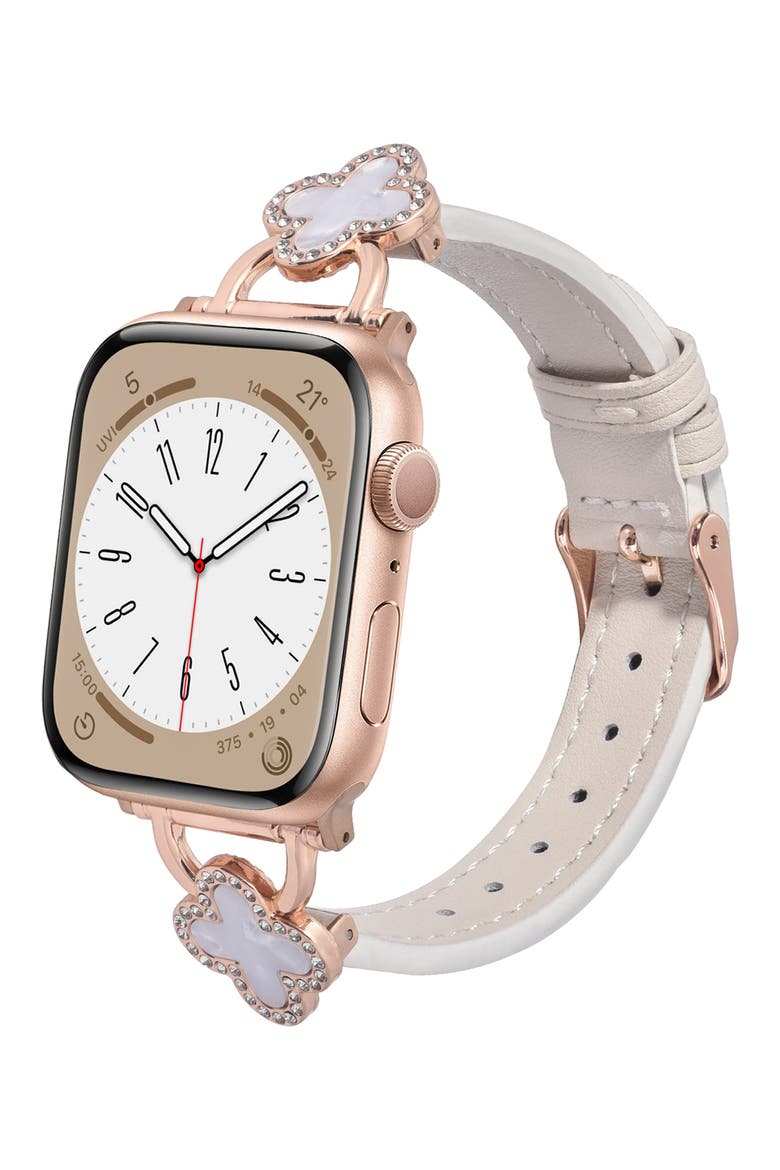 Clover Embellished Apple Watch® Watchband, Alternate, color, CREAM