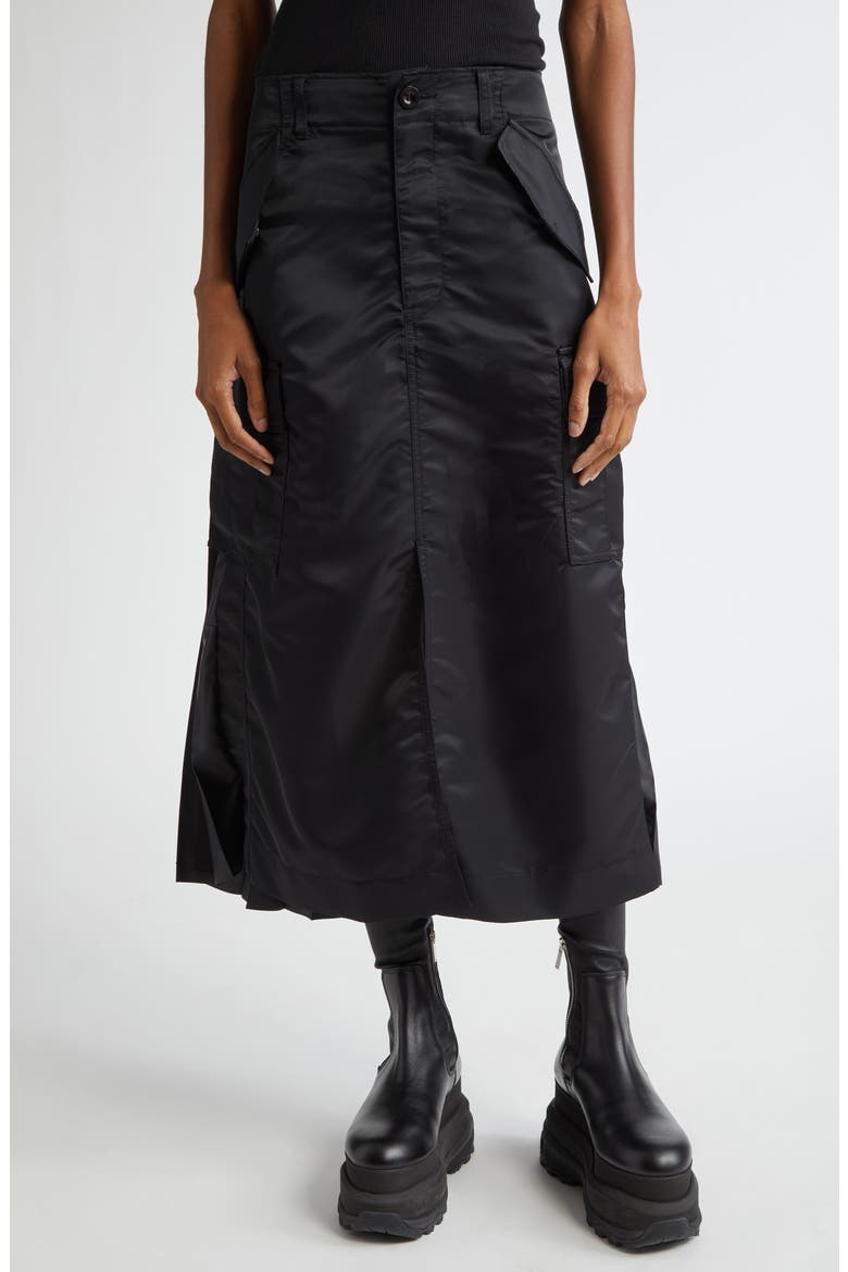 Sacai Insulated Nylon Twill Midi Cargo Skirt (Women) | Nordstrom