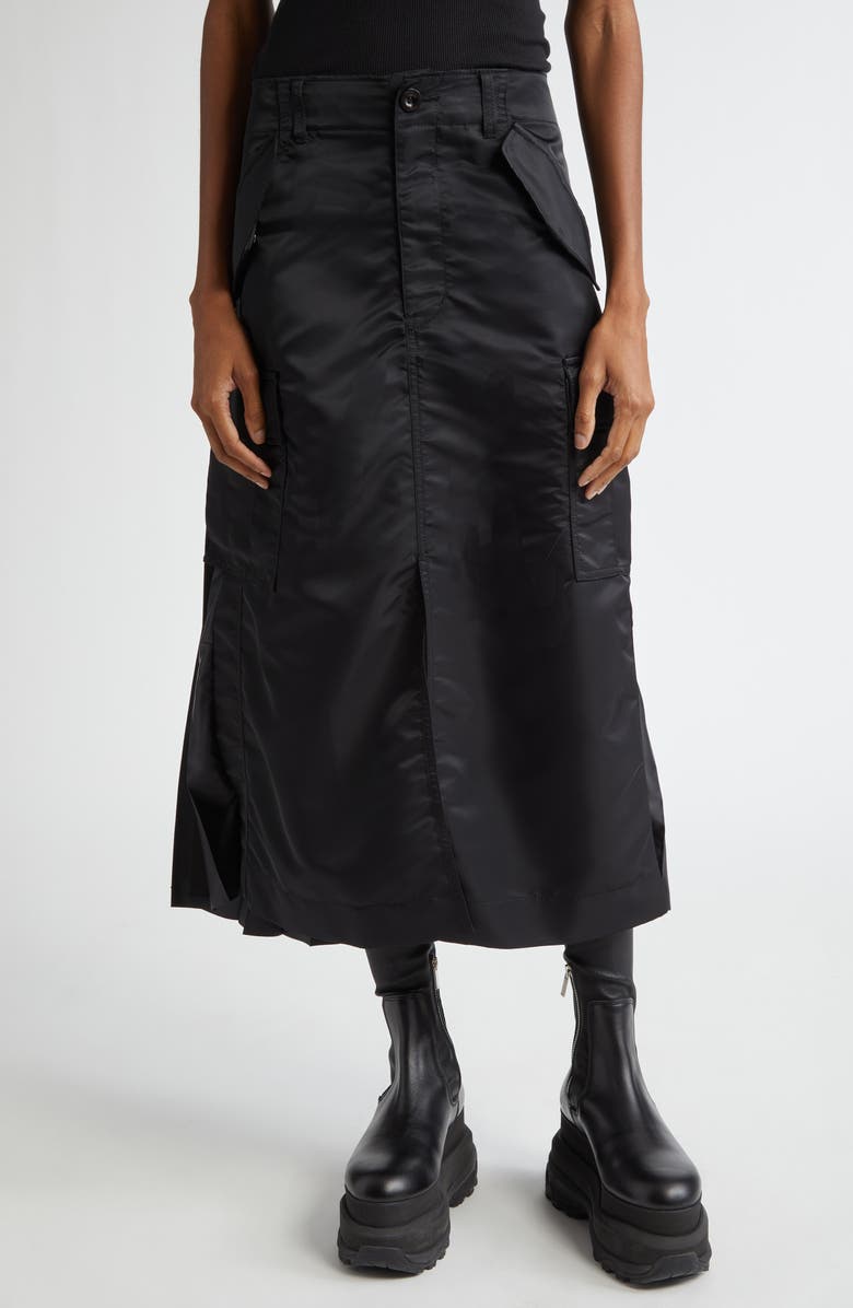 Sacai Insulated Nylon Twill Midi Cargo Skirt, Main, color, Black