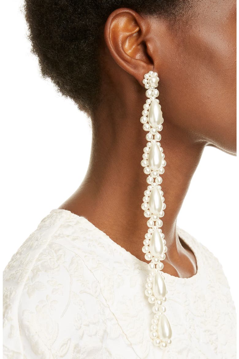 Long Imitation Pearl Earrings, Alternate, color, PEARL