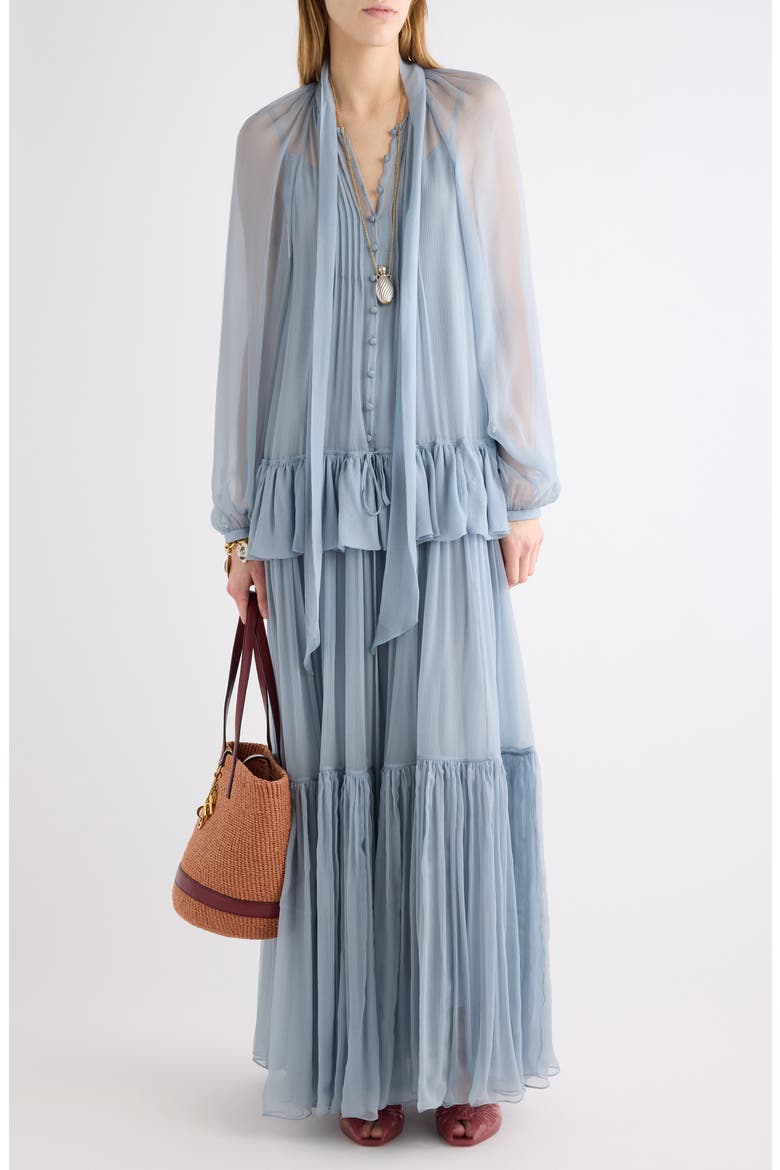 Silk Mousseline Maxi Dress, Main, color, SANDY BLACK