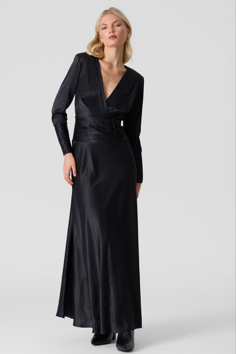 Silk Maxi V-Neck Dress, Alternate, color, Black
