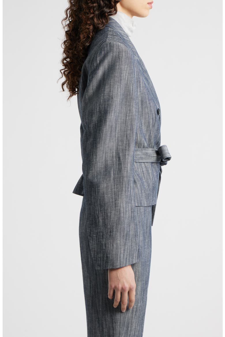 Jelsia Belted Sharkskin Twill Double Breasted Crop Blazer, Alternate, color, CHARCOAL SHARKSKIN