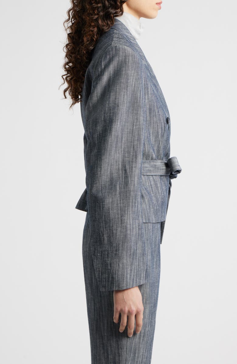 BOSS Jelsia Belted Sharkskin Twill Double Breasted Crop Blazer, Alternate, color, Charcoal Sharkskin