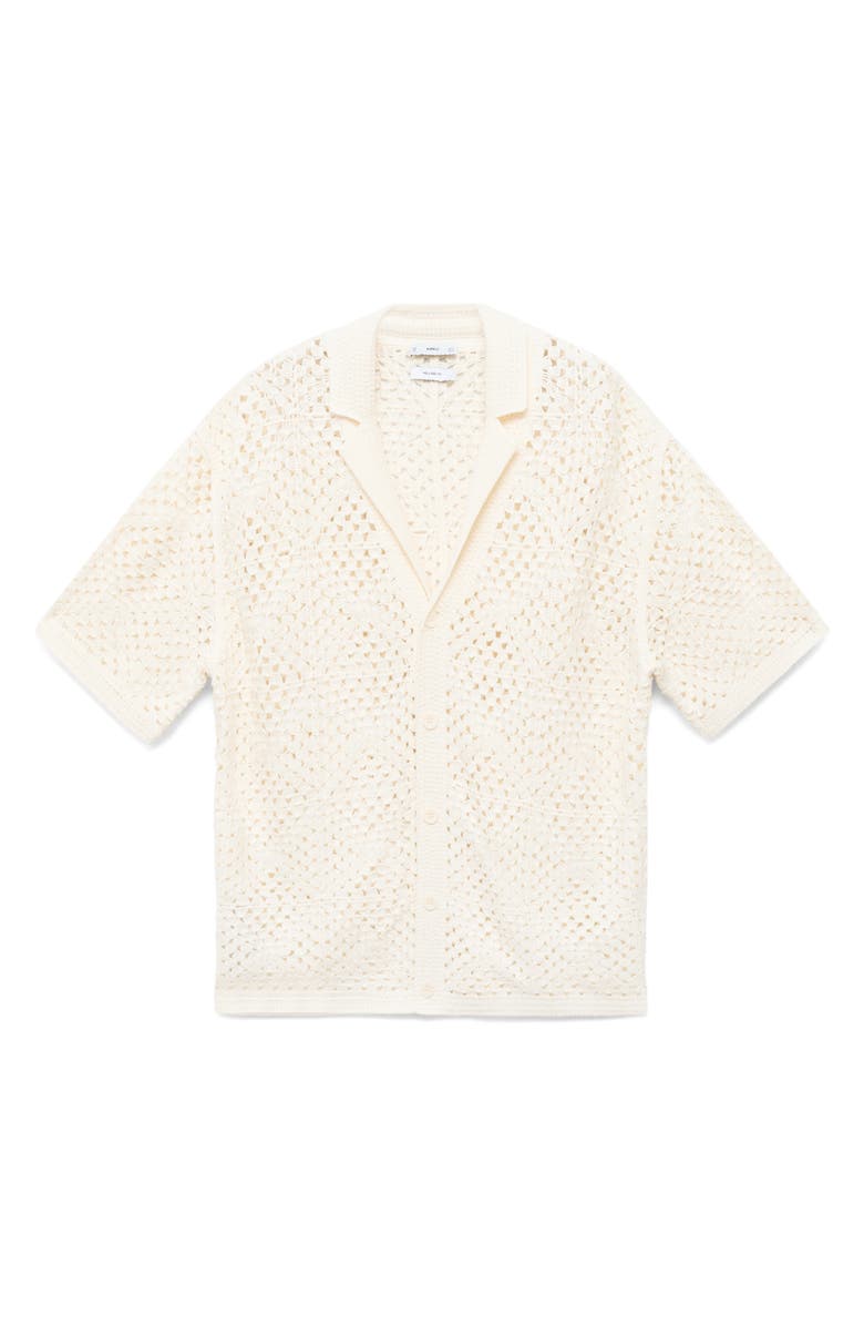 MANGO Cotton Blend Crochet Camp Shirt, Alternate, color, Ivory White
