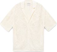 MANGO Cotton Blend Crochet Camp Shirt
