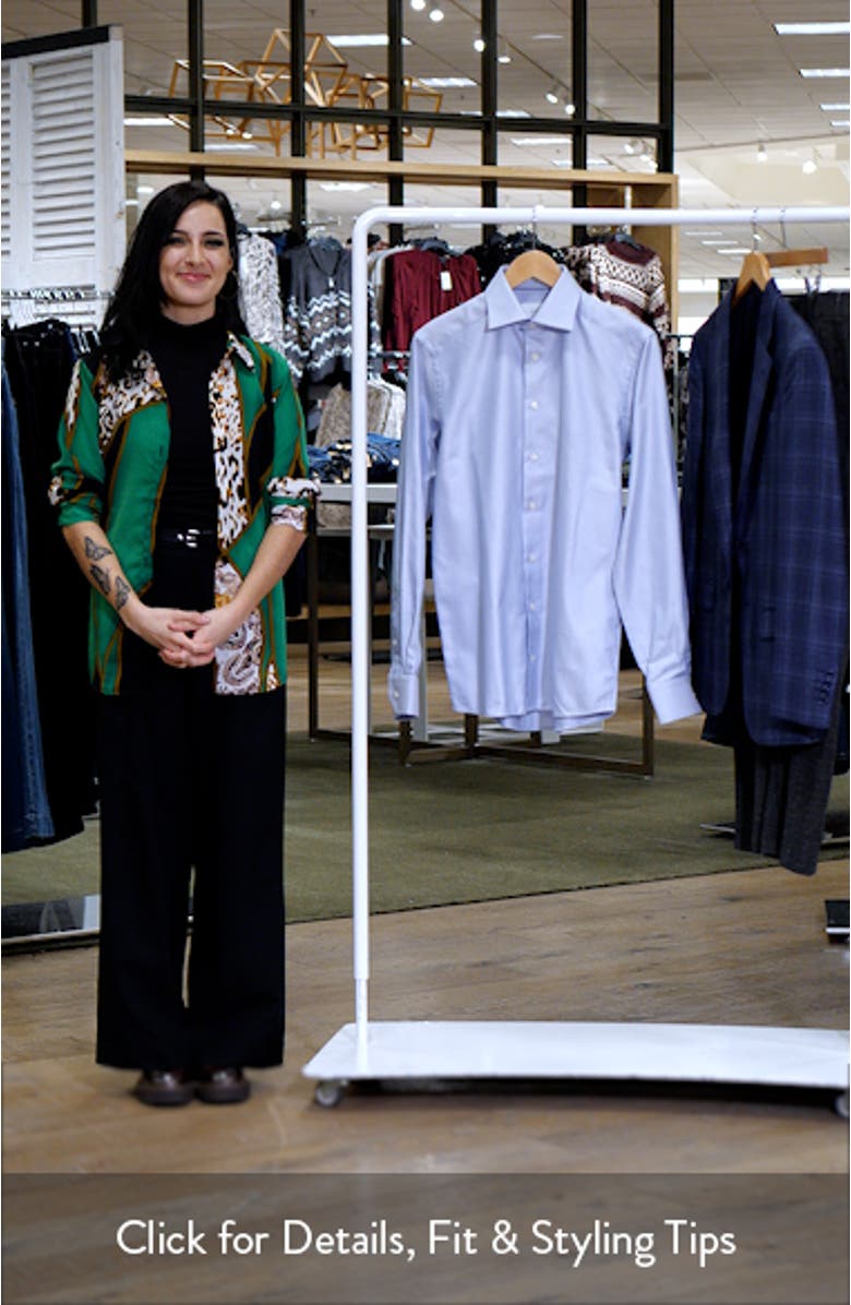 Contemporary Fit Blue Diagonal Weave Cotton Dobby Dress Shirt, sales video thumbnail