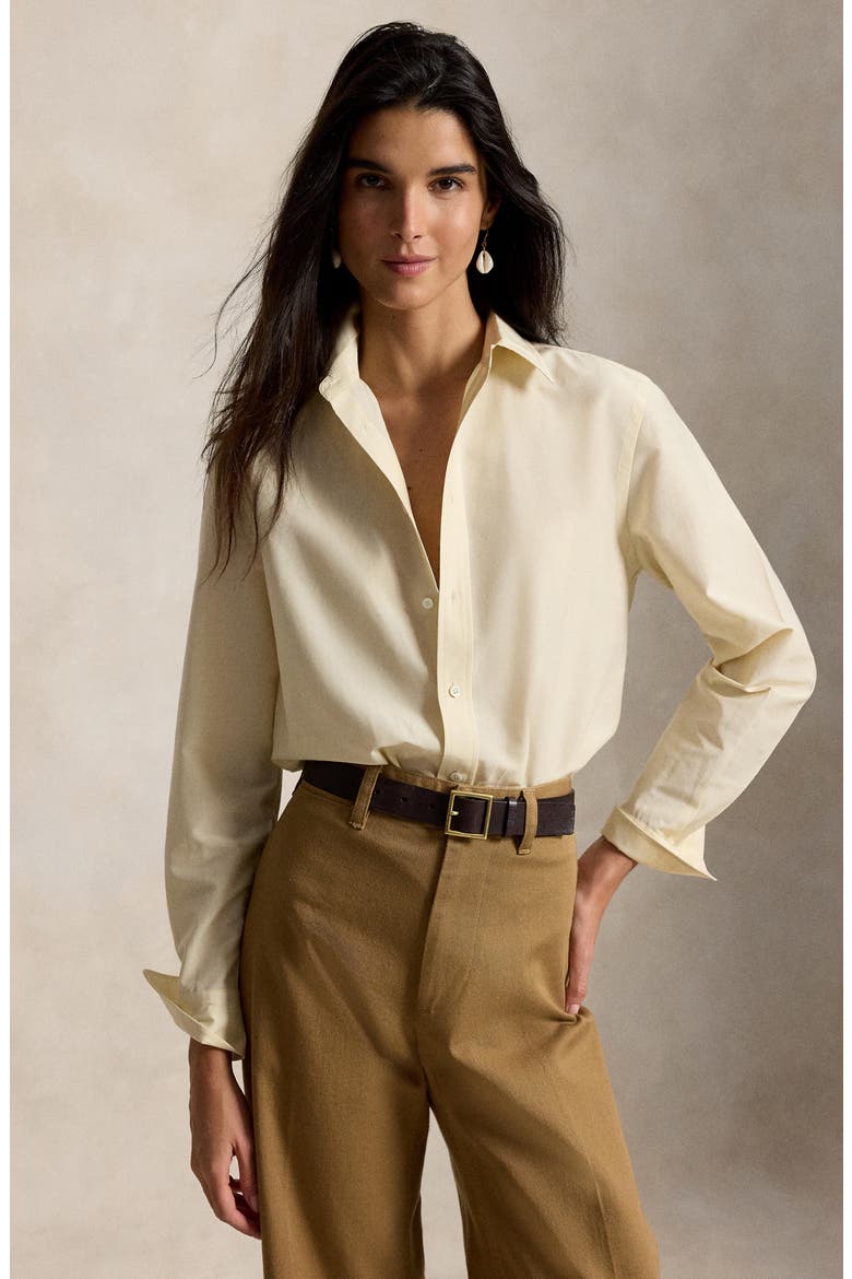 Relaxed Fit Cotton & Silk Button-Up Shirt, Alternate, color, FULL CREAM