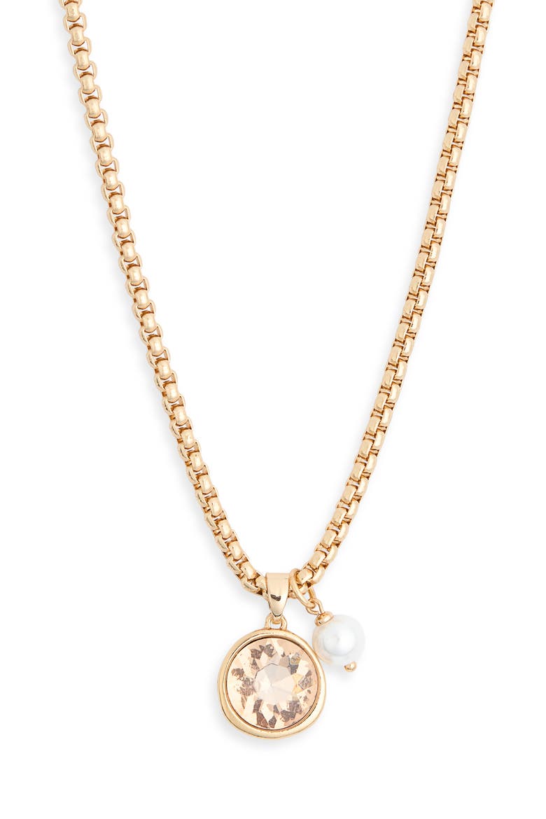 Luminous Crystal & Faux Pearl Pendant Necklace, Main, color, GOLD