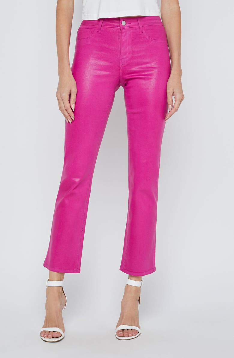 L'AGENCE Tati High Waist Coated Crop Micro Bootcut Jeans, Alternate, color, Fst Fuschia/ Wht Con Ct