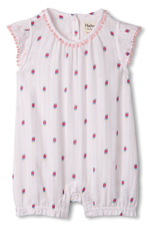 Hatley Yummy Pops Flutter Sleeve Cotton Romper In Strawberry Cream