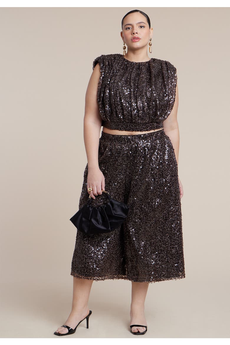 Sequin Strong Shoulder Top, Alternate, color, DARK BROWN