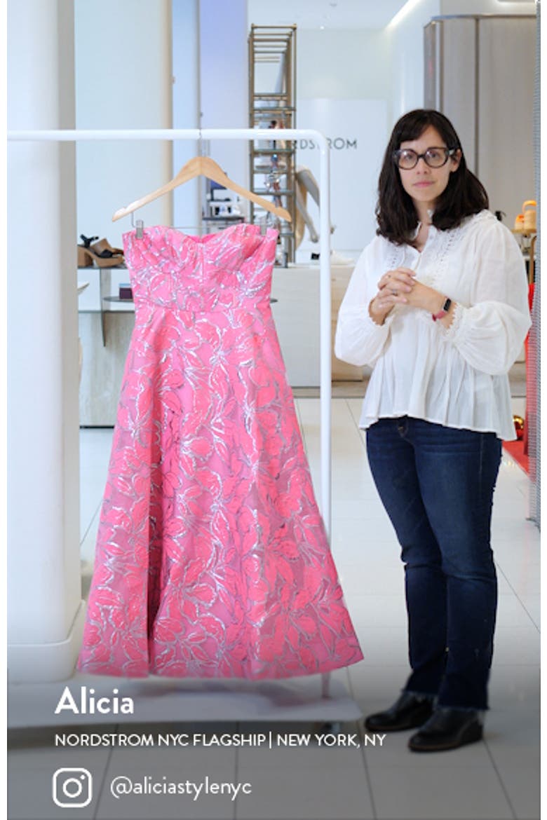 Amelia Strapless Metallic Brocade Gown video