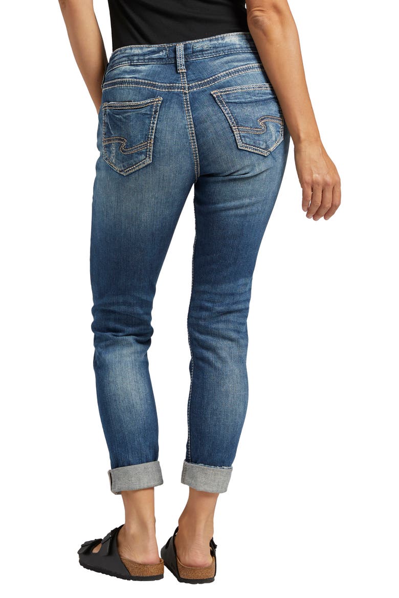 Girlfriend Distressed Jeans, Alternate, color, INDIGO