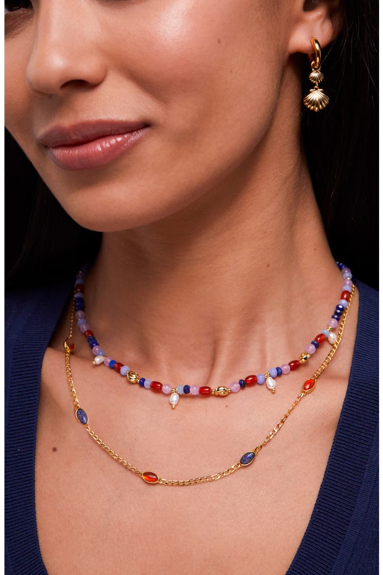 MULTI BEAD SEA SHELL AND PEARL, Alternate, color, BLUE MULTI