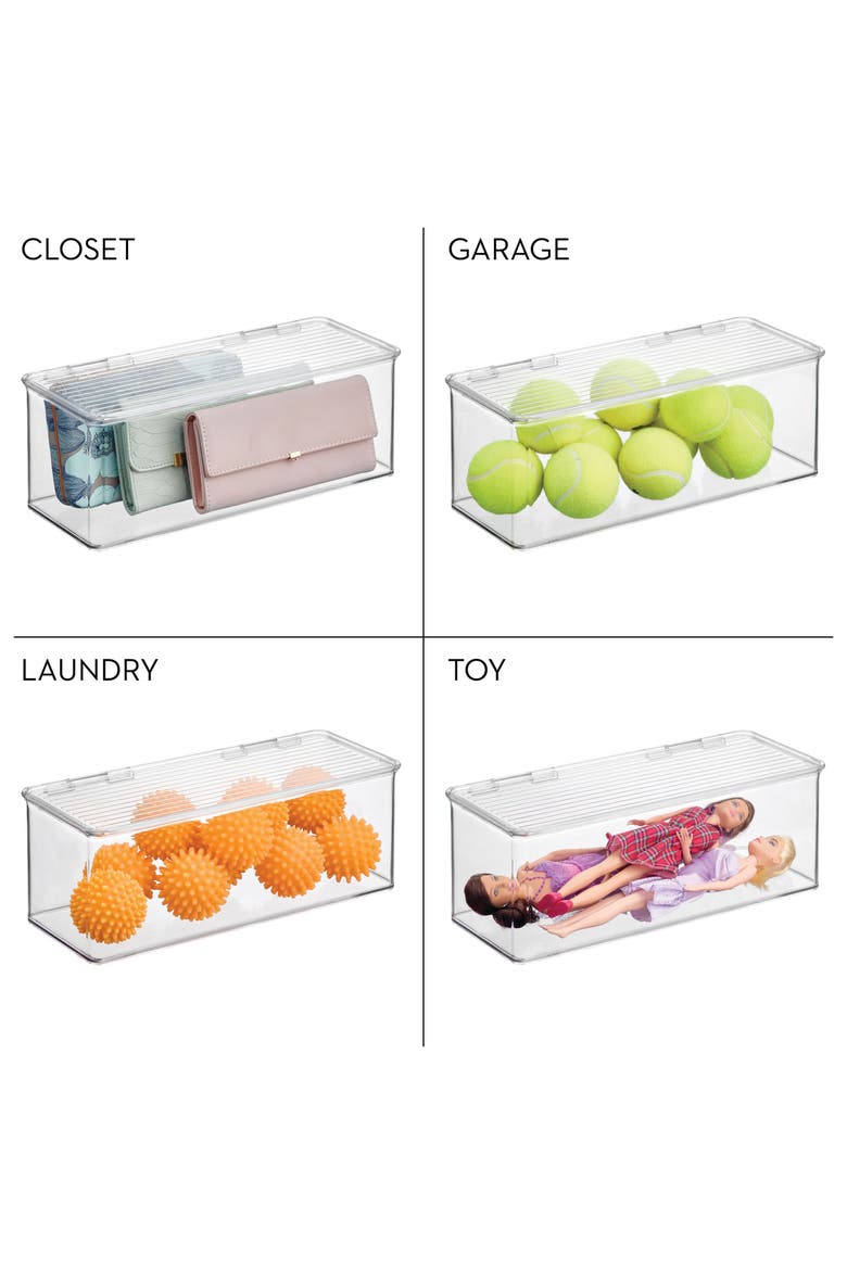 Stackable Hinged-Lid Storage Box - Set of 3 - Clear, Alternate, color, Clear/White