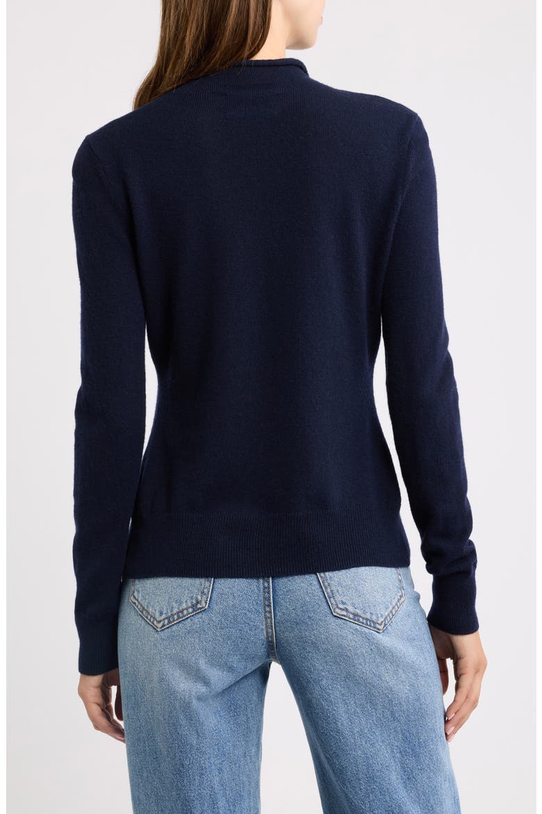 Merino Wool & Cashmere Mock Neck Button-Up Sweater, Alternate, color, HEATHER NAVY