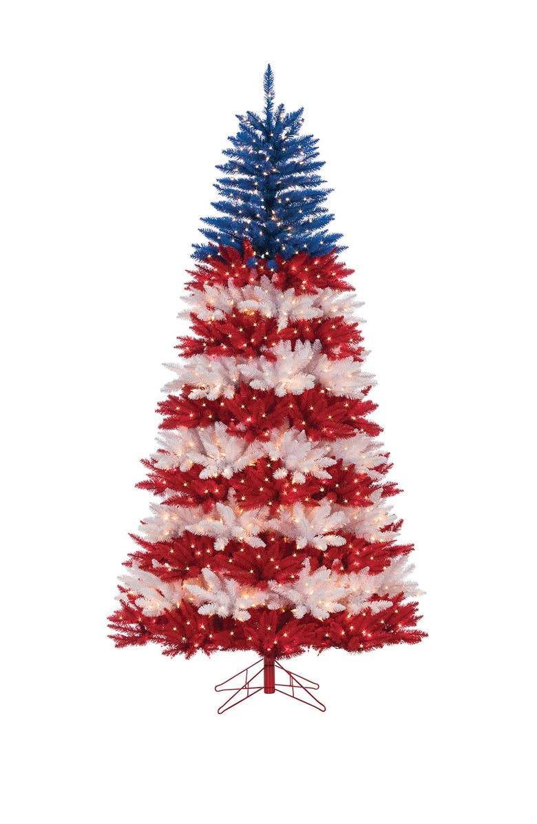 GERSON COMPANY 7.5ft Patriotic America Tree with 1040 Clear Lights & 10 Twinke Lights, Main, color, 