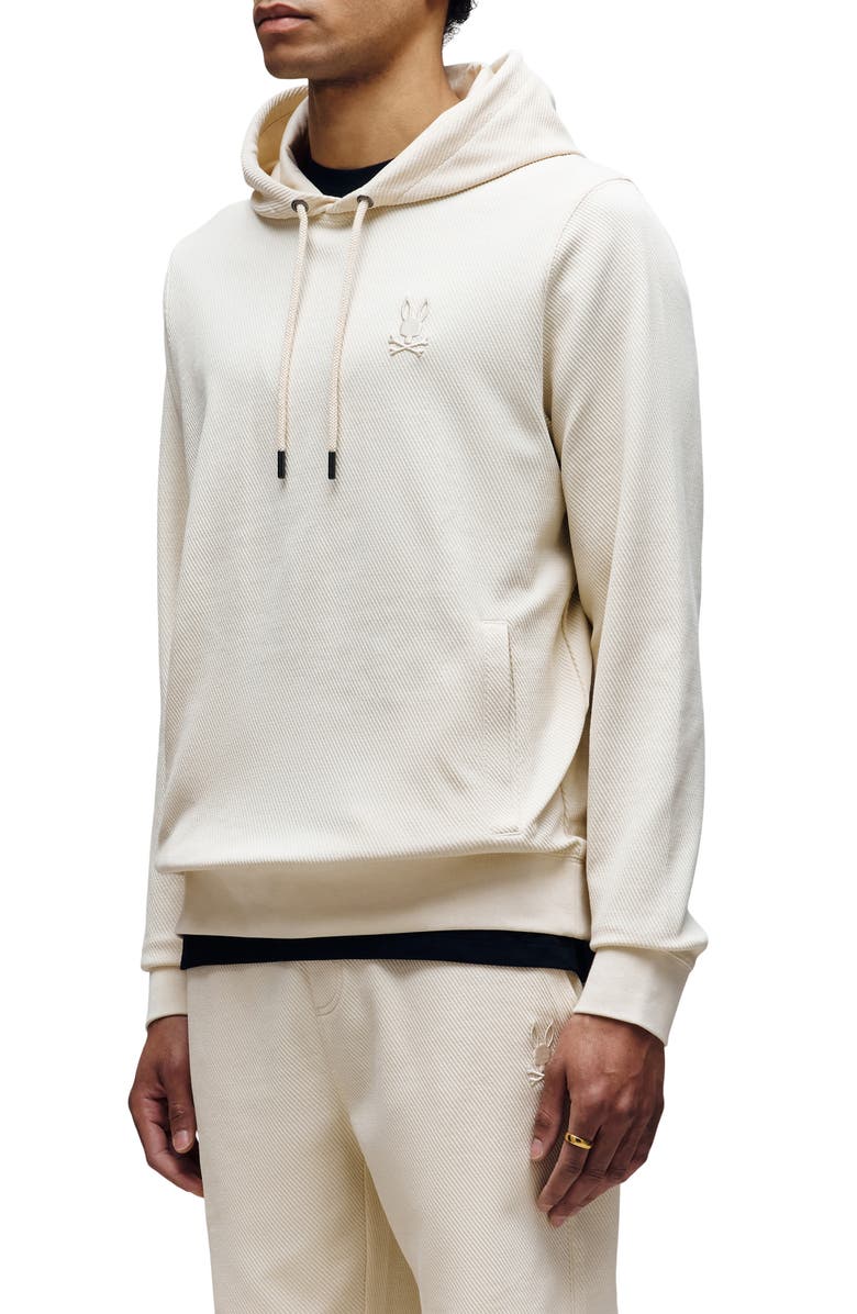 Psycho Bunny Kai Twill Texture Cotton Blend Hoodie, Alternate, color, White Cap Grey