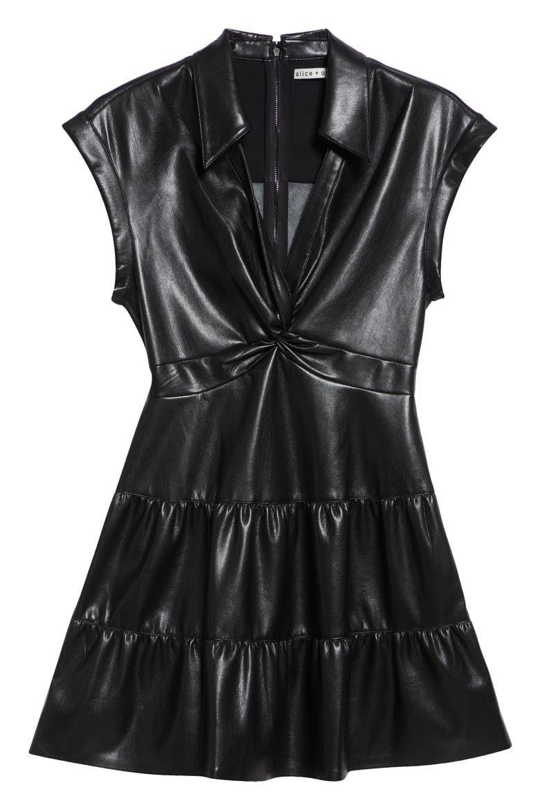 Mila Twist Front Faux Leather Dress, Alternate, color, BLACK