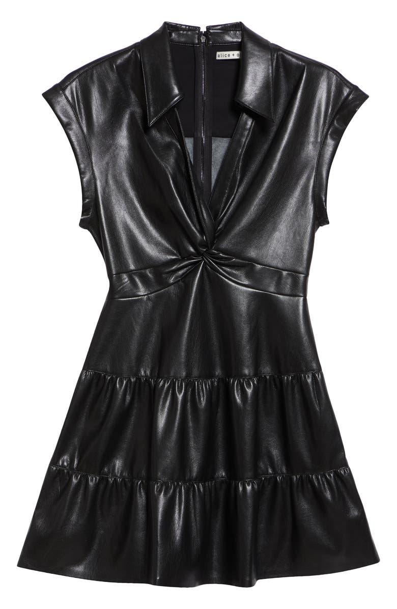 Alice + Olivia Mila Twist Front Faux Leather Dress, Alternate, color, Black