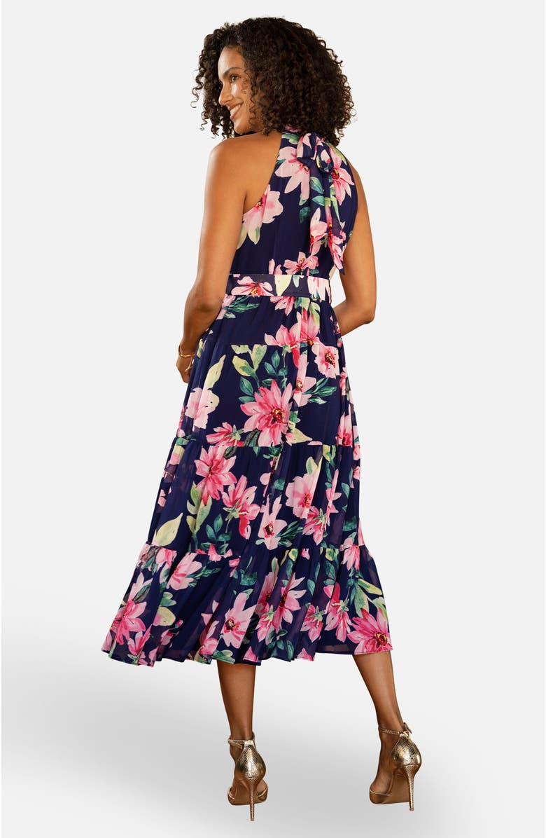 Yumi Floral Halter Neck Midi Dress, Alternate, color, Navy