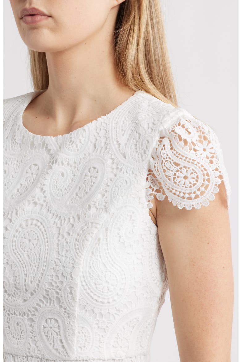 Paisley Lace Cap Sleeve Sheath Dress, Alternate, color, WHITE