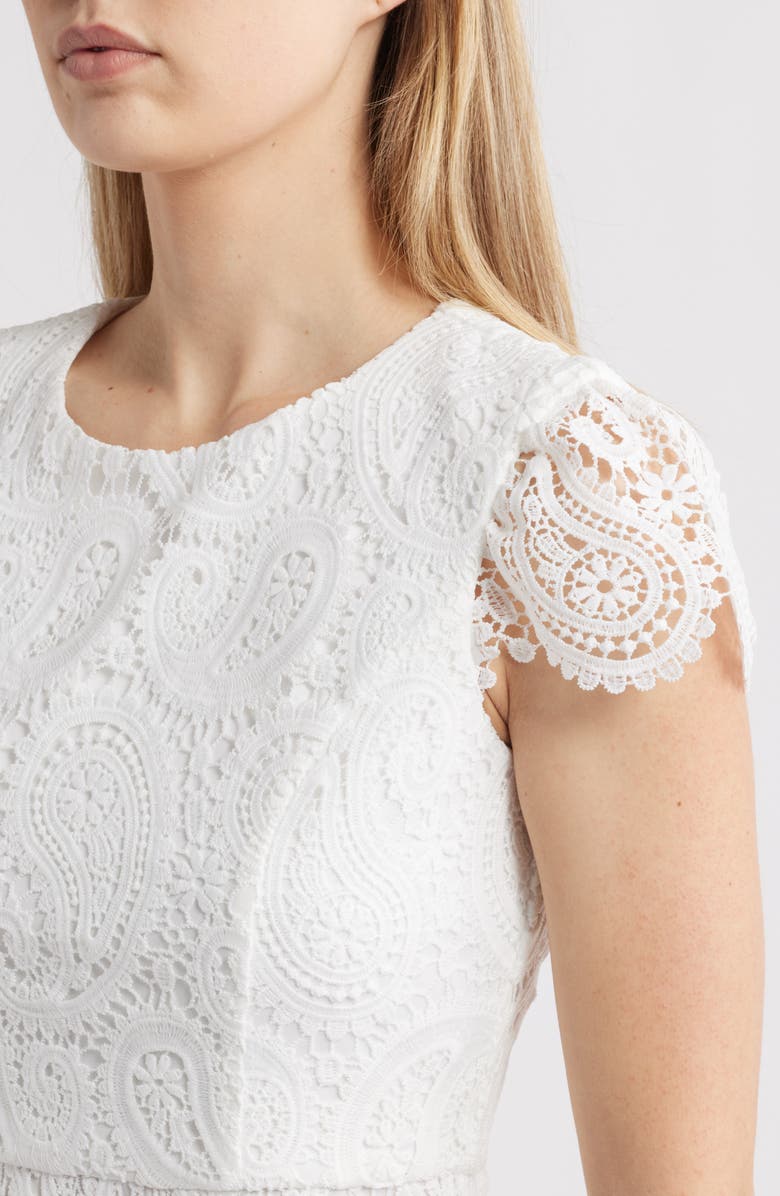 Tahari ASL Paisley Lace Cap Sleeve Sheath Dress, Alternate, color, White